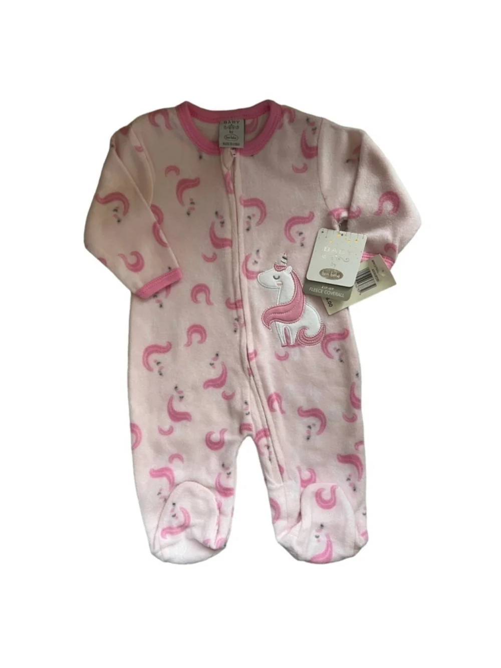 NWT Baby Unicorn Zip Up Fleece Coverall size 0-3 months Pink body suit Bon Bebe